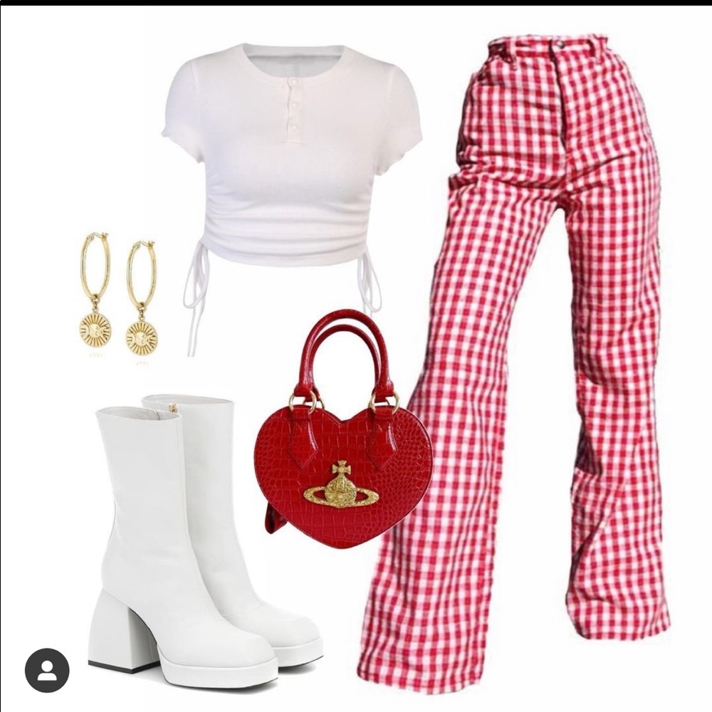 Vintage 1960’s Red Gingham Flare Bell Bottom pants - Picture 3 of 6